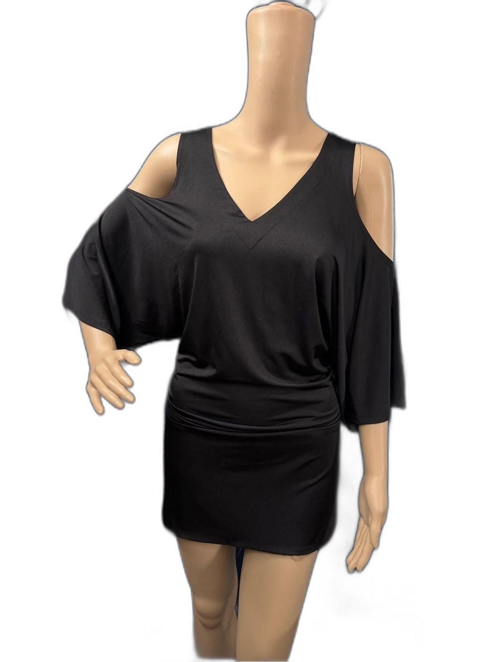 Frederick’s of Hollywood Y2K Black Cold Shoulder Club Dress Ruched Mini S